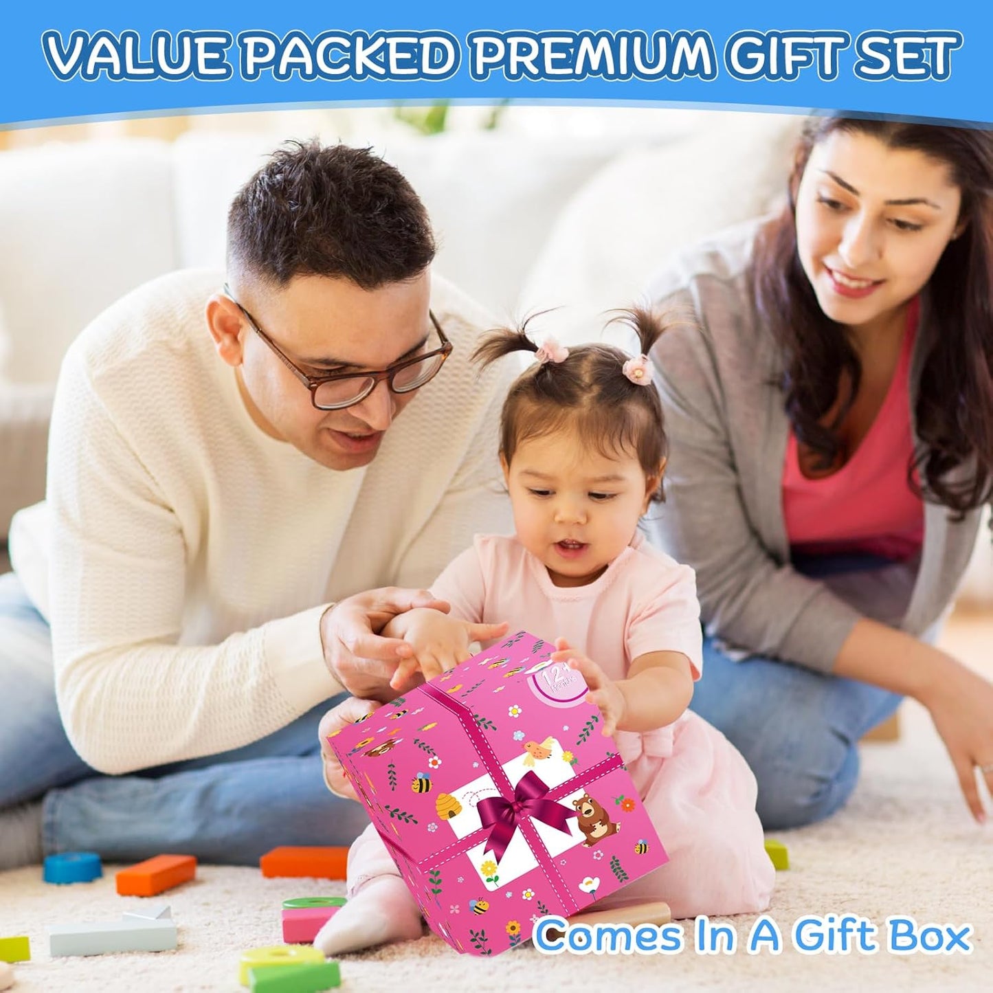 Wooden Activity Cube - Montessori Educational Toy for Toddlers 1-3 Years | Perfect 1st Birthday Gift (Pink)