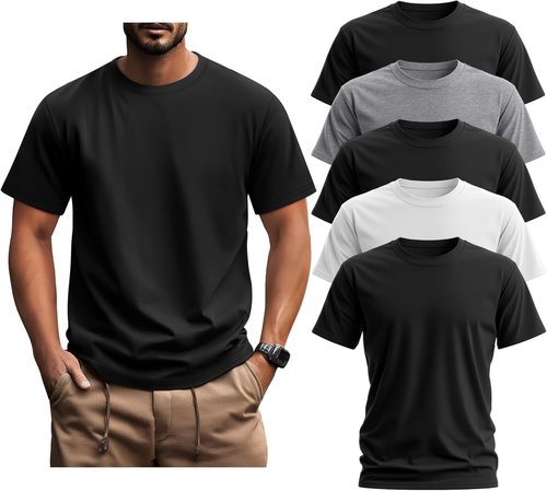 Ficerd Men's Big & Tall Short Sleeve Cotton Tees - Oversized Summer Crew Neck Shirts | 5 Pack