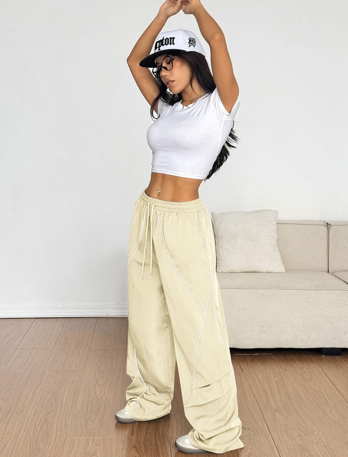 ZAFUL Women's Baggy Wide Leg Sweatpants - Elastic Waist with Contrast Stripes | Comfortable Fit