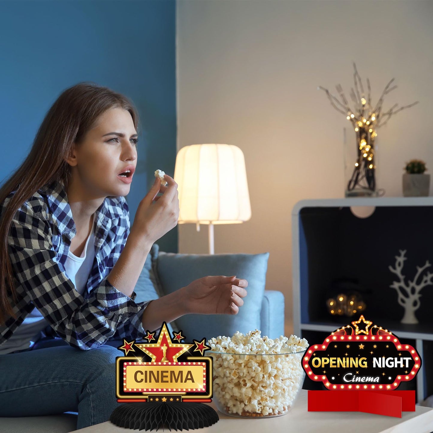 Chinco 12 Pieces Movie Night Party Decorations Supplies Movie Theater Honeycomb Centerpiece 3D Microphone Ticket Star Video Paper Centerpiece Sign Table Decoration for Theater Birthday Party Favors