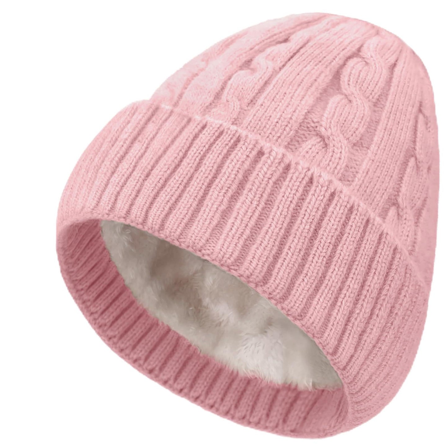 Beurlike Winter Beanie Hats for Women Fleece Lined Warm Thick Soft Stretch Knit Cap for Cold Weather(Pink)