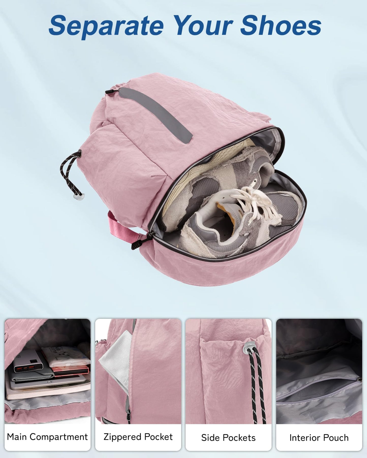 JELUTAR Drawstring Backpack for Men Women Water-Resistant Gym Bag with Shoe Compartment Lightweight String Sport Sackpack for Basketball Soccer Swimming and Travel, Pink