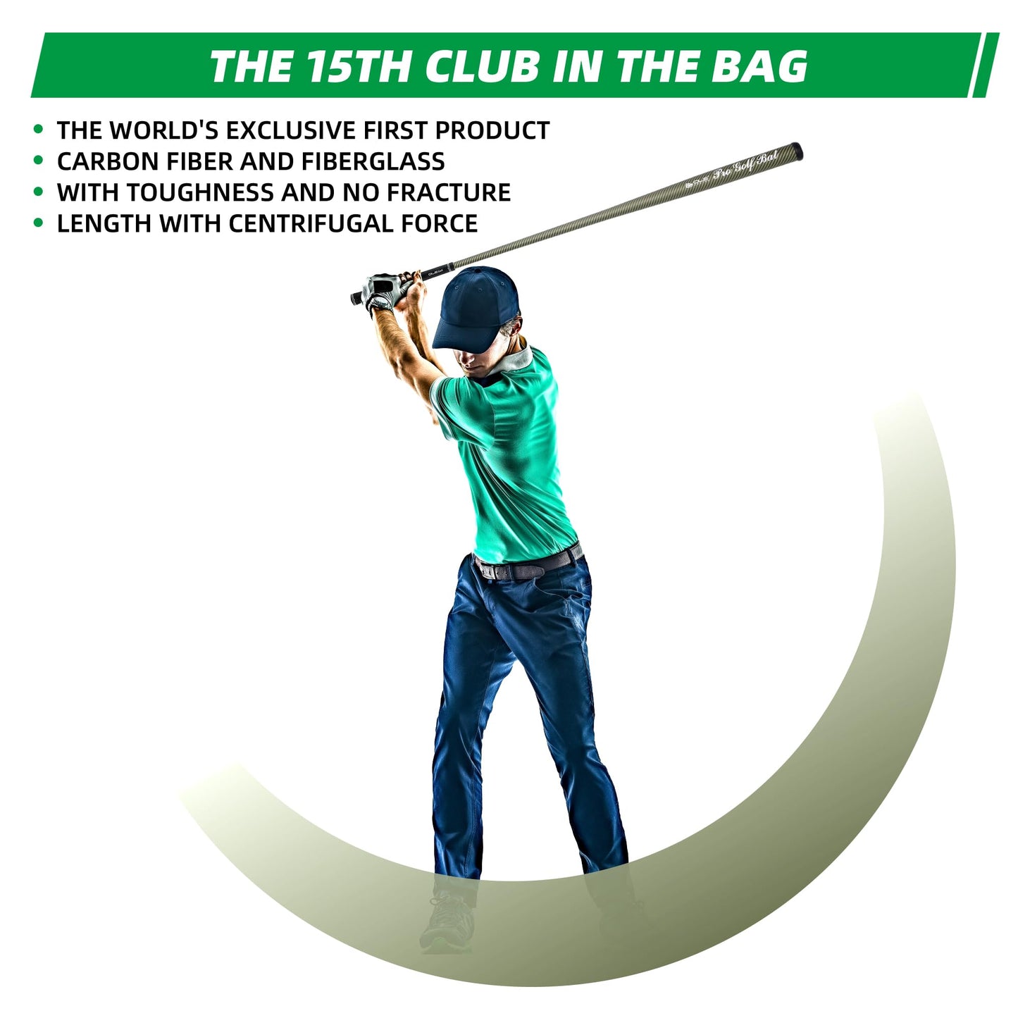 OLE ANDIGO Golf Swing Trainer Pro Golf Bat Carbon Fiber Golf Swing Training Aid,Increase Club Head Speed,Golf Warm-Up Stick,Strength and Tempo Training Golf Accessories for Men Women (Green)