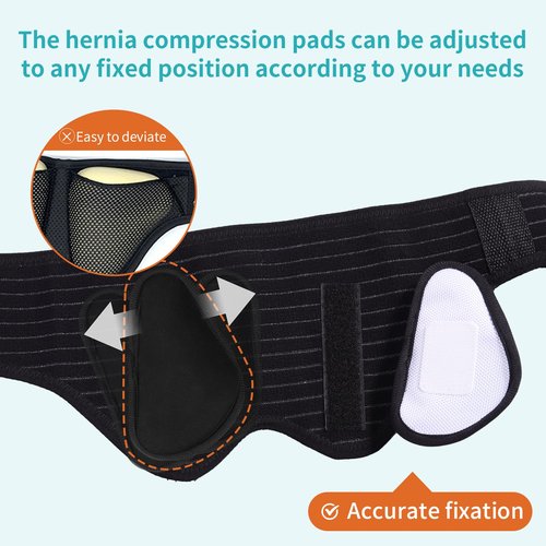ENLUNTRA Hernia Belts for Men， Adjustable Inguinal Hernia Support Belt for Men & Women with 4 Compression Pads，Hernia Support Truss for Single/Double Inguinal （black-M）