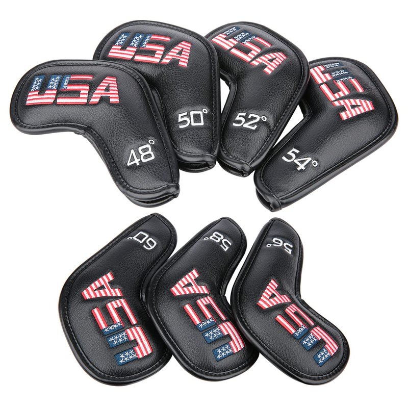 Golf Builder 7pcs/Set Black Leather USA Golf Club Wedge Head Covers fit R/H 48,50,52,54,56,58,60