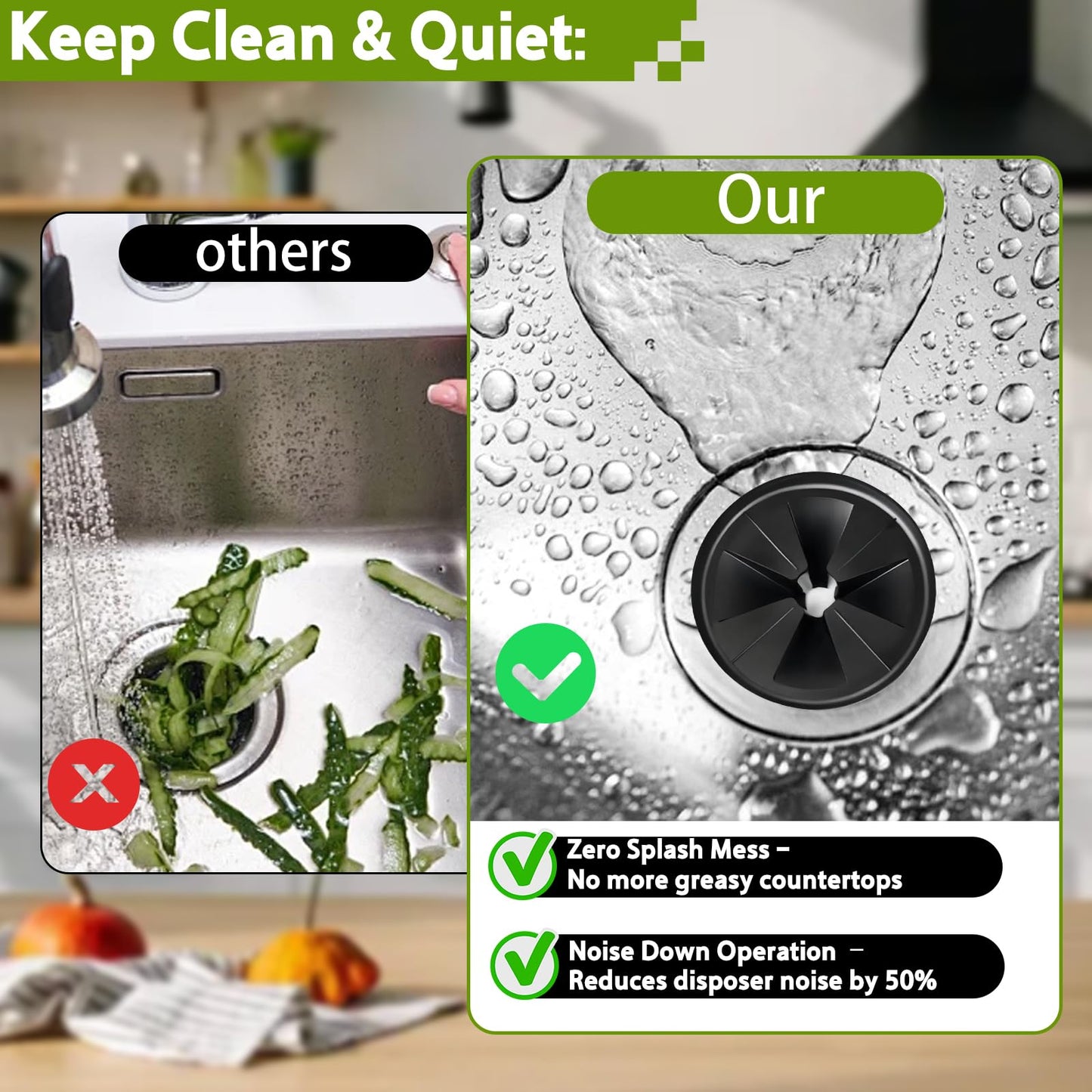 4 Pack 3 3/8 Inch Garbage Disposal Splash Guard - QCB-AM Replacement for InSinkErator Evolution & for Moen Models Silicone Splash Baffle with Noise Reduction, Leak-Proof Drain Protector Accessories