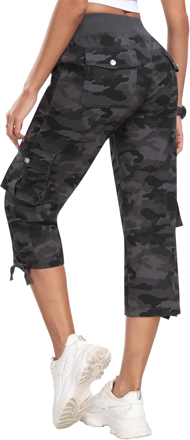 MoFiz Women's Capris - Lightweight Casual Pants with Pockets | Loose Fit Cargo Style for Hiking