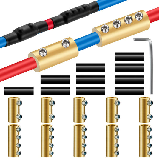 10PCS 6-10AWG 6 8 10 Gauge Wire Connector 2&4-Nut Kit, 80Amp Screw Quick Wiring Connection Terminal, Splicing Quick Wire Connectors, Circuit Wire Butt Bras Connector with Heat Shrink Tube Wrench