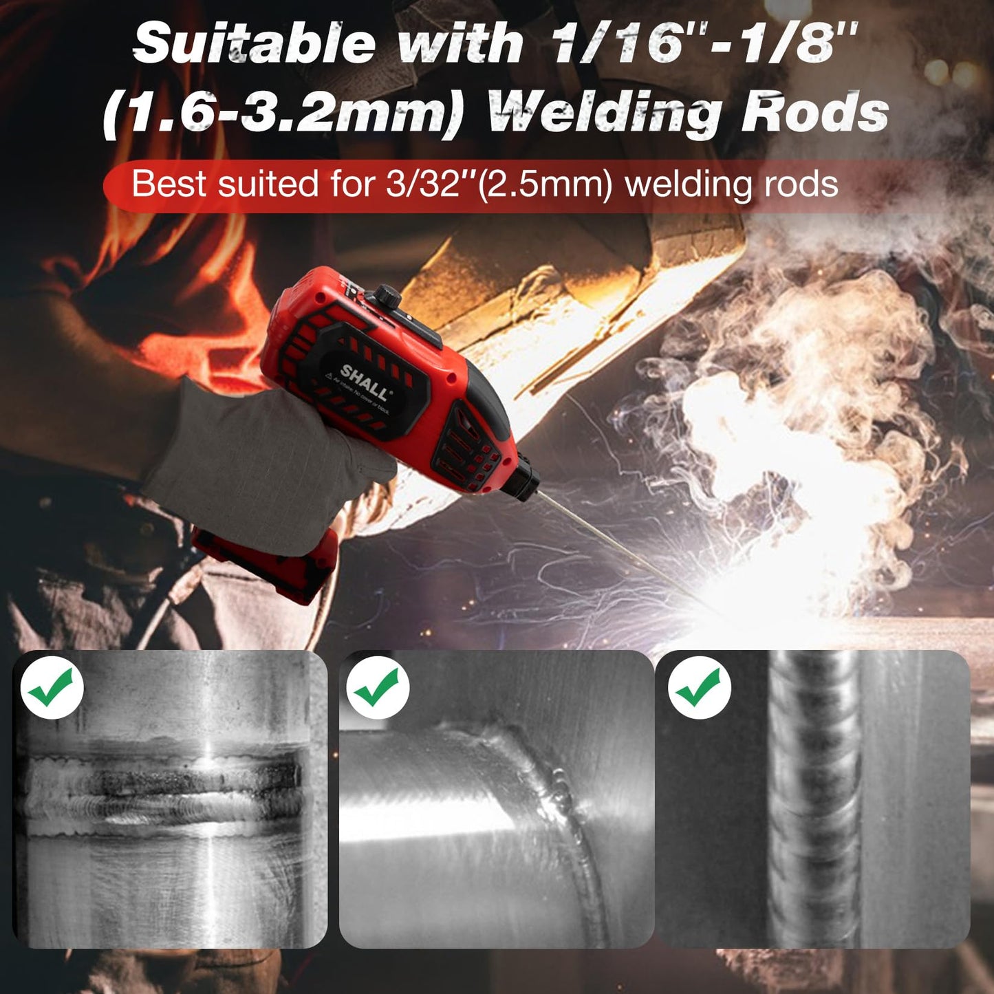 SHALL Portable Electric Welding Machine, 110V Handheld ARC Welder with IGBT Inverter, 0-120 Amp Adjustment Current for 1/16''-1/8'' Welding Rods