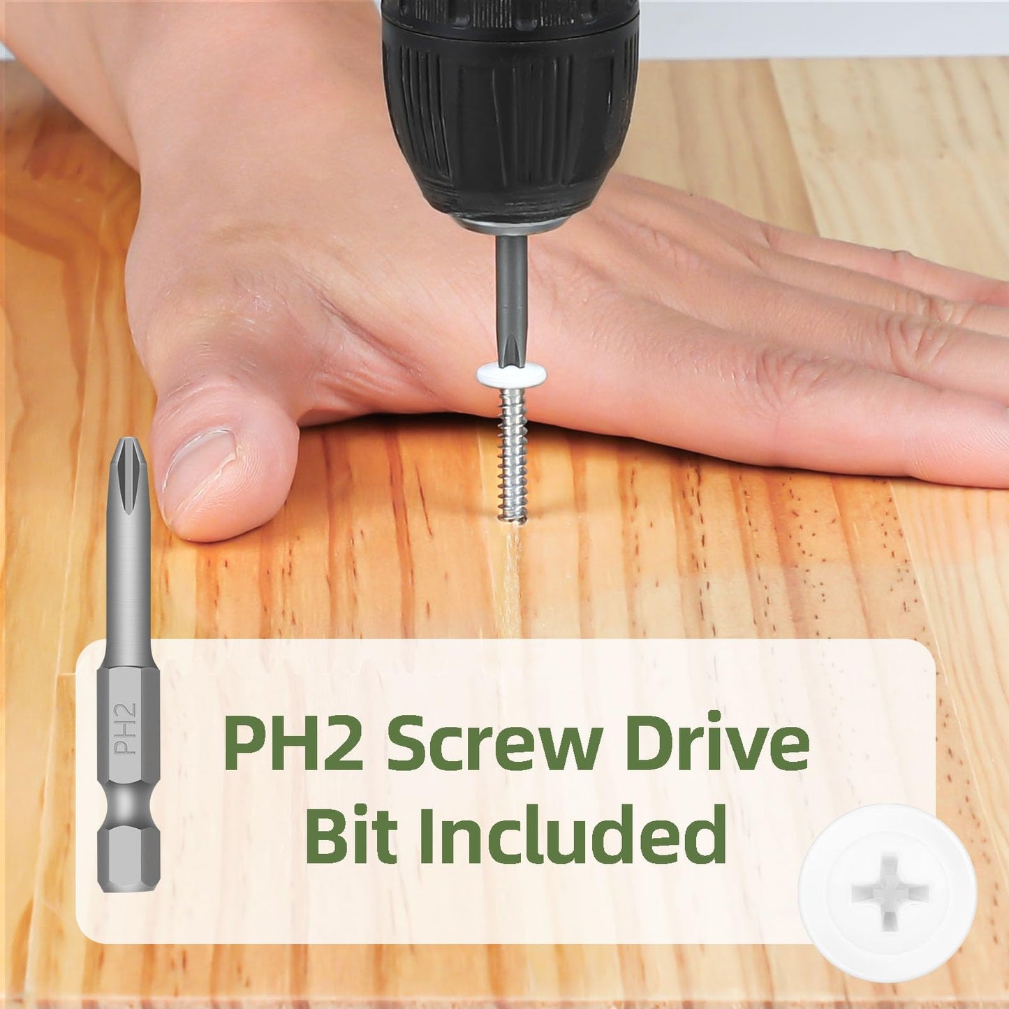 #8 x 1 (100 PCS) White Head Fast Self Tapping Sheet Metal Screws, Modified Truss Head Self Drilling Screw, Full Thread, Screwdriver Bit Included