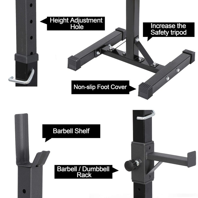 ANT MARCH Pair of Adjustable Height 45"-70" Professional Portable Dumbbell Racks Sturdy Steel Squat Rack Barbell Free Bench Press Stands Home Gym Load 660Lbs Dipping Station …