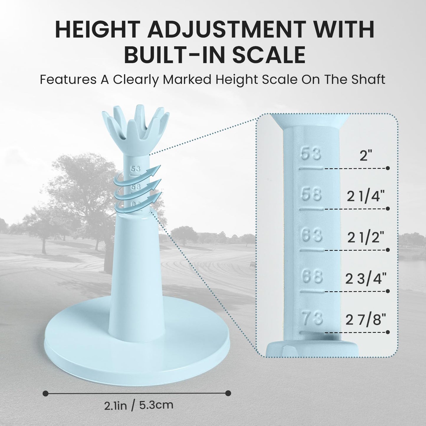 Amy Sport Golf Rubber Tee Adjustable Value 3 or 6 Pack, Unbreakable Durable Tee for Mat Driving Range Indoor Simulator, Adjustable Height from 2.1" to 2.9" (White-6 Pack)