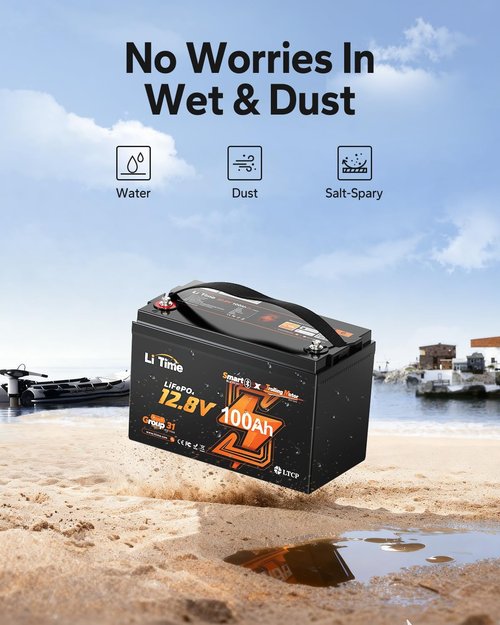 Litime 12V Lithium Battery - 100Ah LiFePO4 for Trolling Motors | Bluetooth, 15000 Deep Cycles, 100A BMS, Low-Temp Protection (2-Pack)