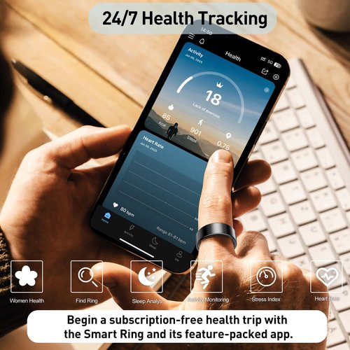 Smart Health Rings for Women Men, Fitness Tracker with Heart Rate, Blood Oxygen, HRV, Sleep Tracker, Step Tracker, No Subscription Fee, IP68 Waterproof Smart Ring for iphone & Android (Rose Gold, 7)