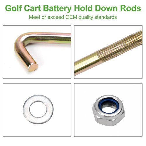 10L0L Golf Cart Battery Hold Down Rod 10.7" J-Bolt Nuts for Yamaha Gas All Models G22 Electric Clubcar Carryall Villager 6/8 OEM# 102845203 101668201 JN3-H2133-00-00 JN2-H2133-00, Pack of 2