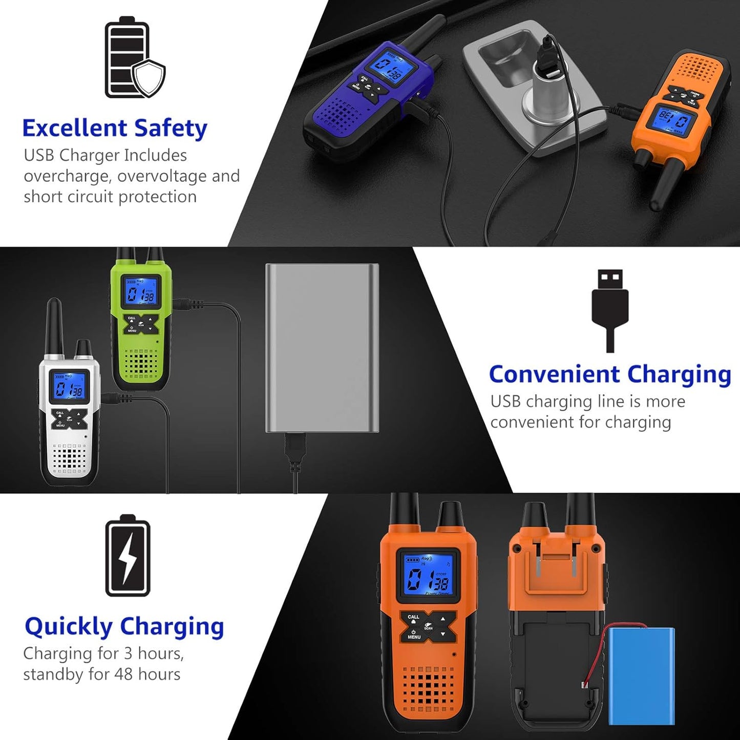 Topsung Walkie Talkies - Long Range Rechargeable 2-Way Radios with Earpiece | 4-Pack for Camping & Adventures