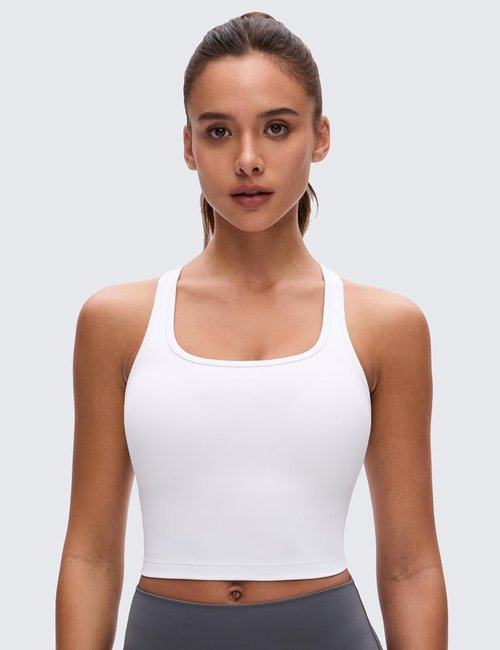 CRZ YOGA Butterluxe Racerback Crop Tank Top - Padded Y-Back Longline Sports Bra for Yoga & Workouts