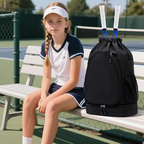 GQIIRL Tennis Bag for Women - Water Resistant Tennis Backpack to Hold 2 Rackets with Shoe Compartment, Lightweight Pickleball Paddles Badminton Squash Racquet Bags for Youth Girls Teenager (White)
