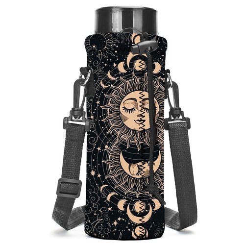 AMARY 750ML Neoprene Water Bottle Carrier Bag with Adjustable Shoulder Strap,Insulated Water Bottle Cover for Stainless Steel/Glass/Plastic Bottles 24OZ (Sun Moon)