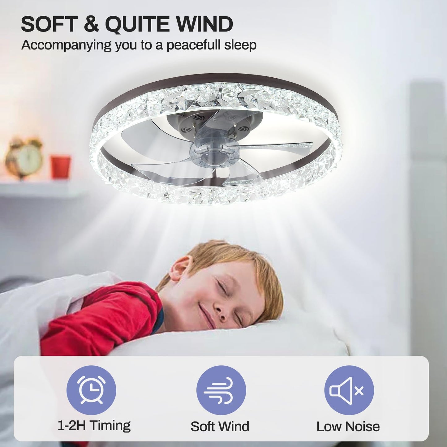 Cainjiazh 20" Low Profile Ceiling Fans with Lights and Remote Fandelier Ceiling Fan Flush Mount 3000K-6500K Smart Bladeless LED Fan Light Brown Modern Ceiling Fans with Lights for Bedroom