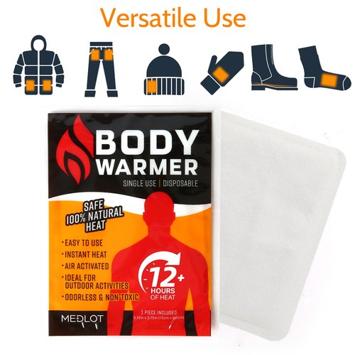 MEDLOT Body Warmers - Long Lasting, Safe Natural Odorless, Air Activated Warmers - Up to 12 Hours of Heat - Disposable Heating Pad for Warmth and Pain Relief - 20 Pack, White