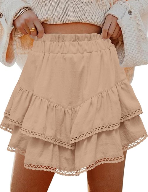LOMON Flowy Skorts for Women - High Waist Ruffle Tiered Mini Skirts for Tennis & Golf | Casual Crochet Design