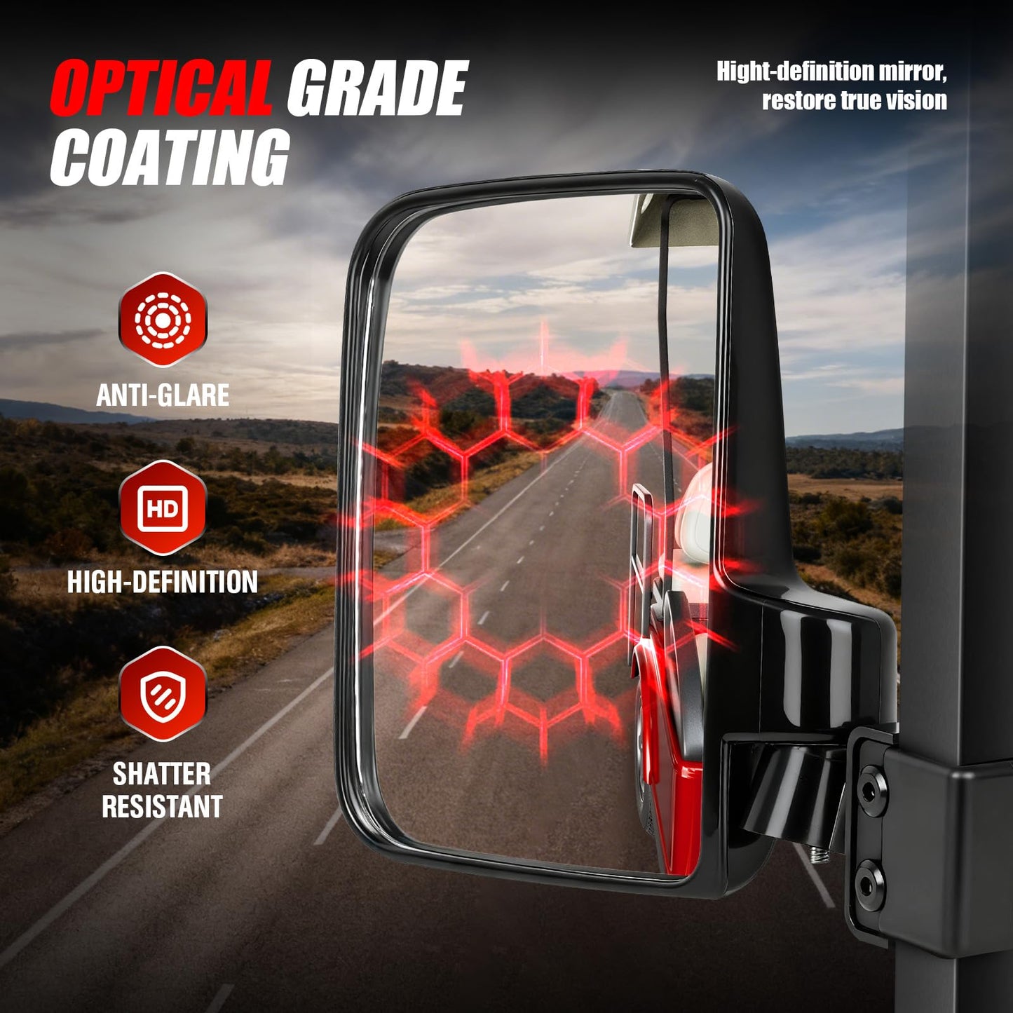 CASISPRO Universal Golf Cart Mirrors, No Drilling HD Shatterproof Glass Mirrors for EZGO Club Car Yamaha, Golf Cart Side Mirror & Rear View Mirror Kit, 180° Rotation, No Blind Spots