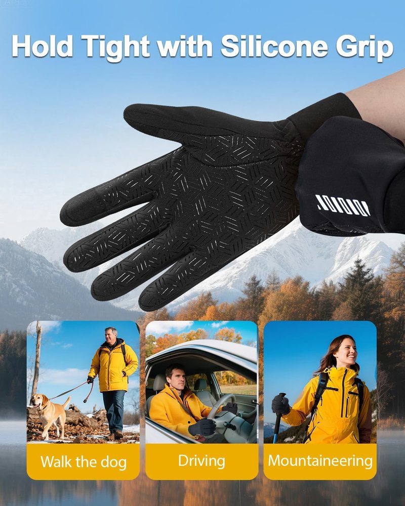 RIGWARL Winter Gloves Men Women for Cold Weather, Warm Plush Gloves with Touchscreen Fingers, Thermal Glove Early Spring and Late Fall Gift for Runing Hiking Driving Walking Skiing Snow(Black,XXL)
