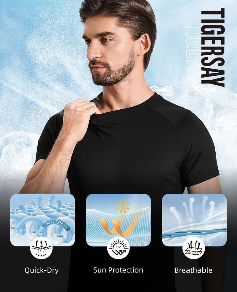 Tigersay Men's Compression Shirts, Short Sleeve T-Shirt Athletic Compression Tops Workout Sports Base Layer Undershirt