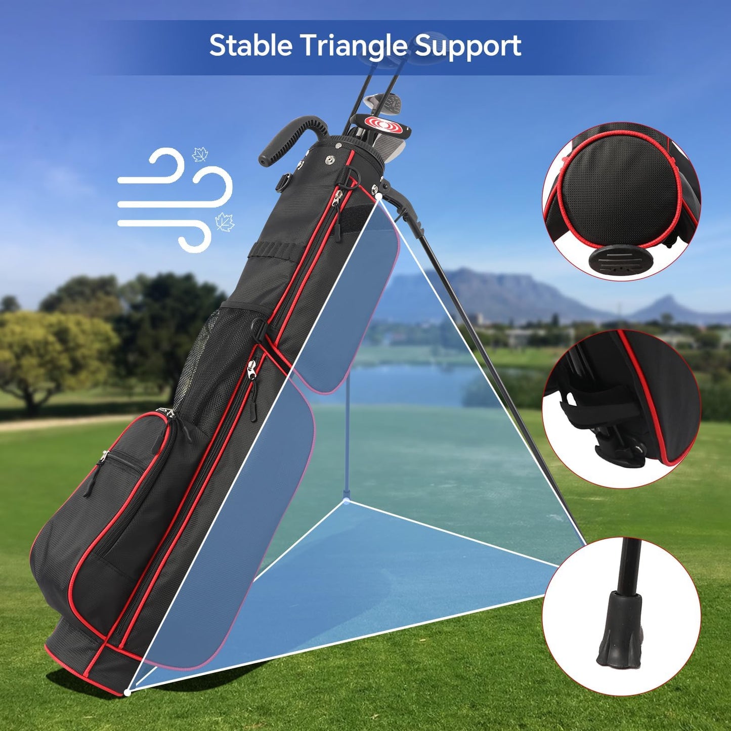 Golf Stand Bag 2 Way Divider，Par 3 Golf Bag with 6 Pockets Holds Up to 7 Clubs Dual Strap Small Golf Bag for Men & Women