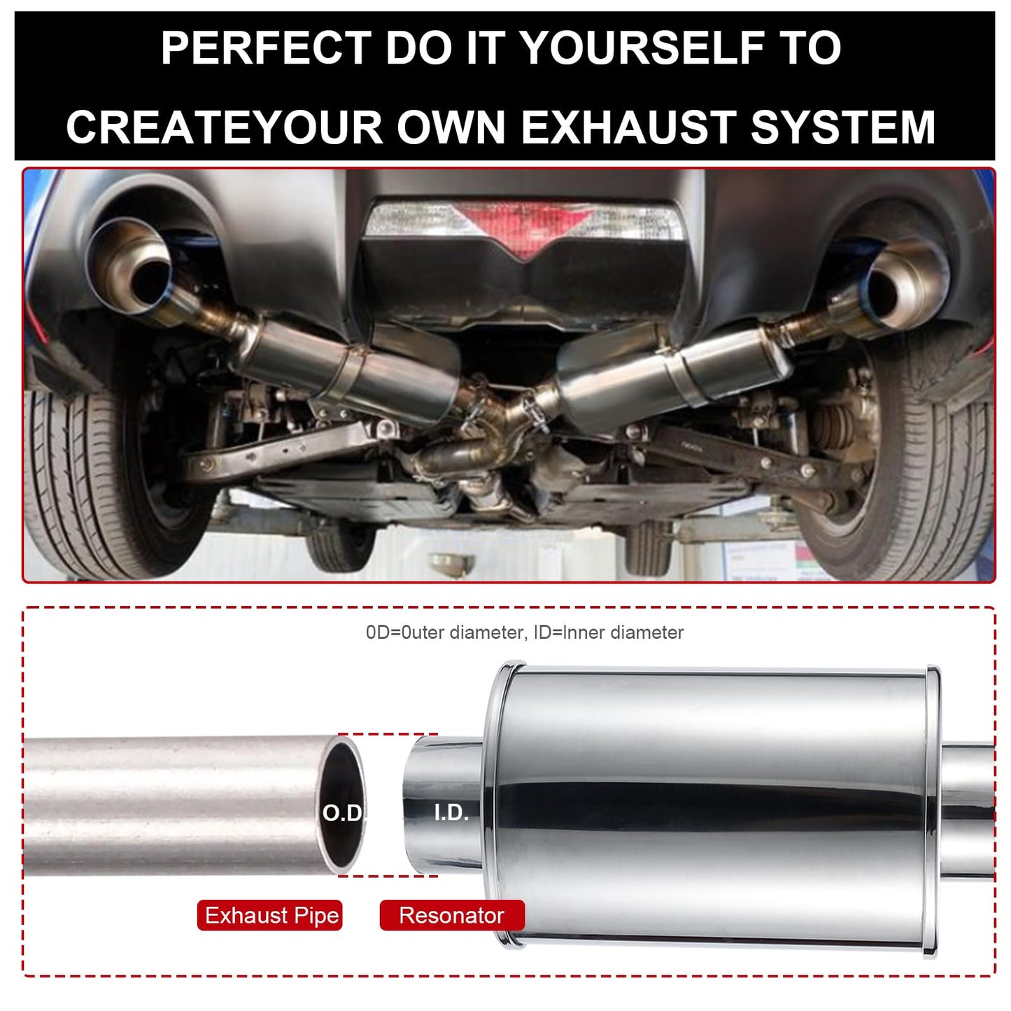 ELSHINE 2.5'' Ultra Quiet Resonator,304 Stainless Steel Exhaust Vibrant Resonator 2.5in,2.5'' Inlet & Outlet Universal Performance Muffler Resonators,silver