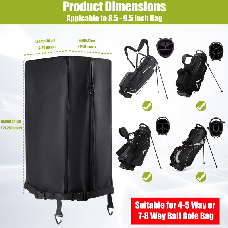600D Golf Bag Rain Hood Cover with Waterproof Dual Zippers, Golf Bag Top Dust Covers with 2 Elastic Straps and 2 Fixed Straps, fit Most Tour Bags Golf Bags Stand Bags or Carry Cart (13 x 8 x 21 inch)
