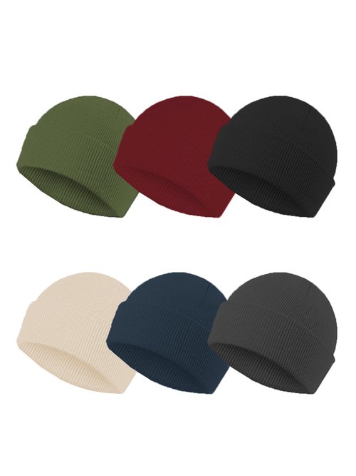 6 Pack Winter Fisherman Beanies Set Classic Cuffed Beanies Solid-Color Knitted Hats for Women Men Warm Skull Beanie Hat