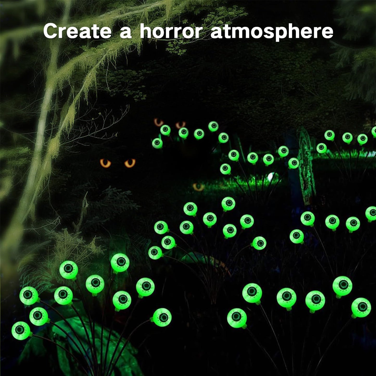 cyindzchwy Solar Halloween Decorations - 2 Pcs Scary Green Eyeball Lights, Waterproof Swaying Firefly Lights for Yard, Garden, Lawn, Party