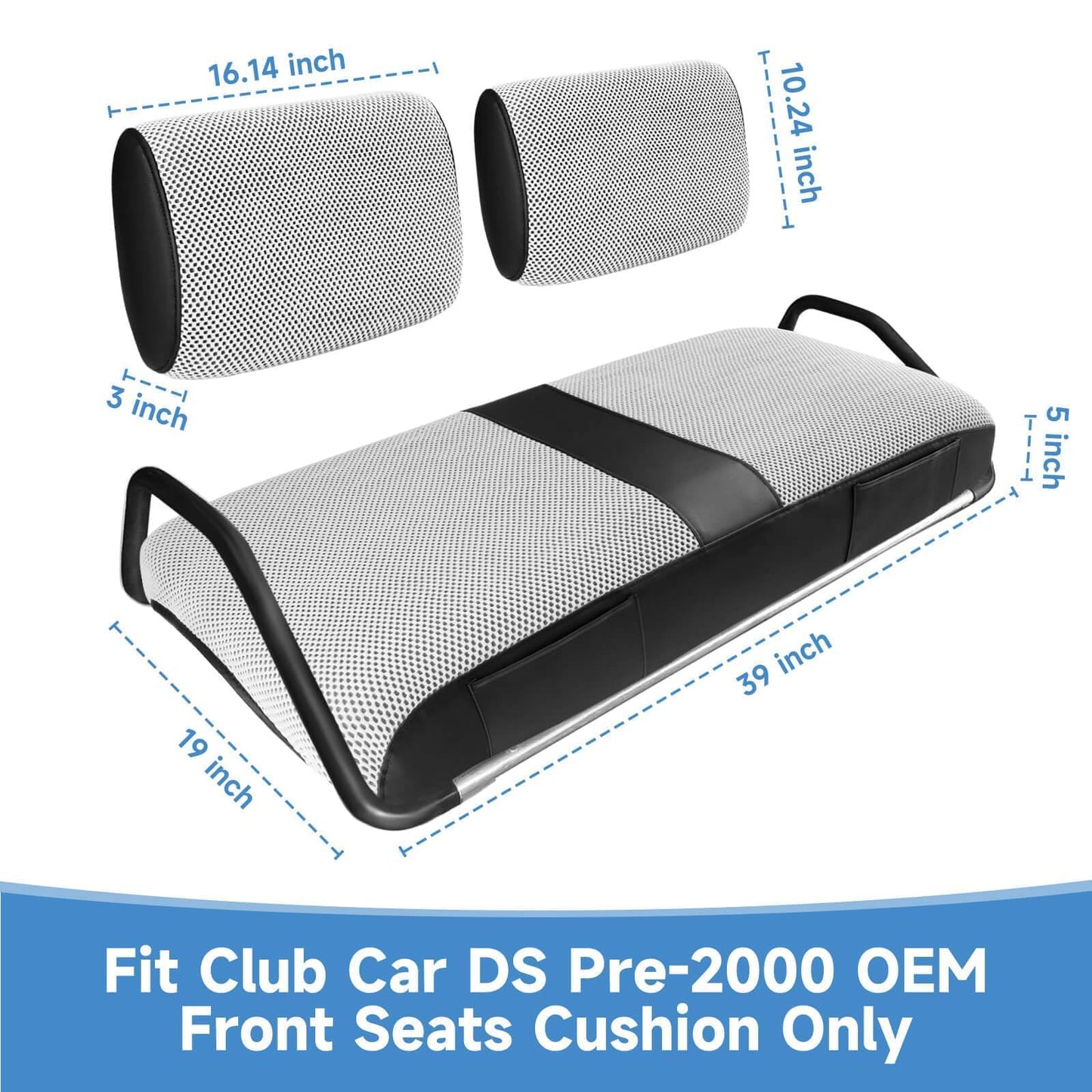 Club Car DS Pre-2000 Seat Cover, Golf Cart Seat Covers for Club Car DS 1982-2000 OEM Ordinary Seat, Breathable Polyester Mesh Cloth and Leather Combination Appearance, No Need Detaching Armrests