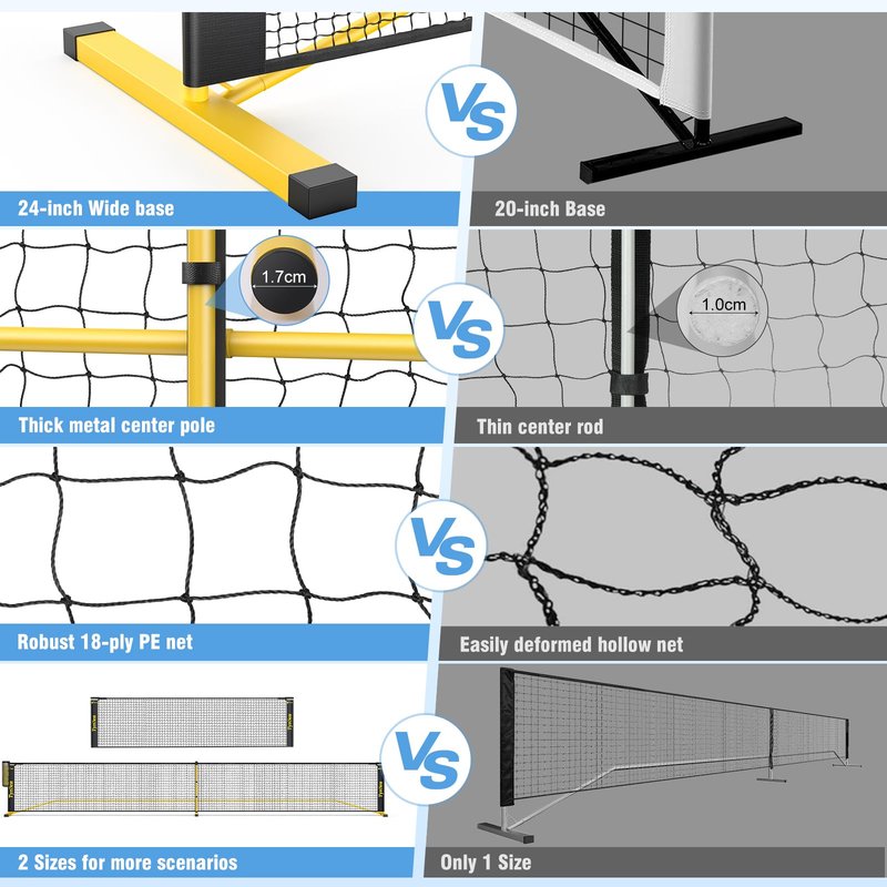 TYRSEN Portable Pickleball Net for Driveway, 22 FT Regulation Size & 11 FT Half Court Size Pickleball Net with Ball Collector, 2-in-1 Pickle Ball Net with Carry Bag for Outdoor Indoor Garages