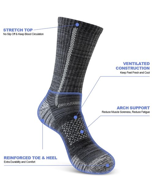 Niorasen Men's Cotton Crew Work Socks, 5 Pairs Cushioned Boot Moisture Athletic Socks for Hiking Sports Running 8-10 White