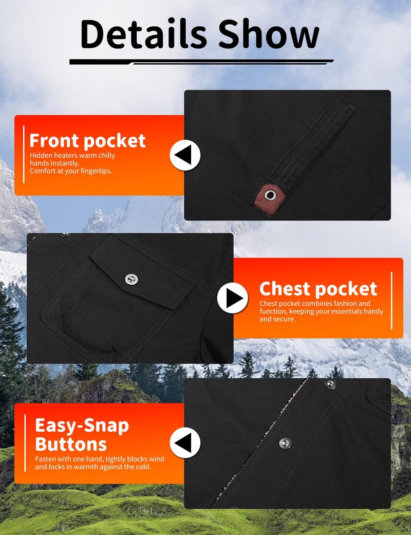 Vokora Mens Heated Jacket Fleece Coat With 16000mAh Battery Pack, Heated Jackets for Men Winter Outdoor, 6 Heating Zones, 3 Heating Levels
