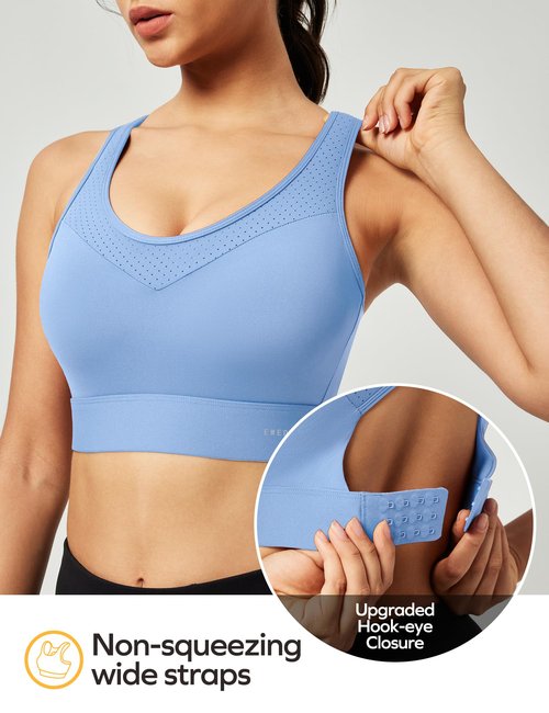 Ewedoos Sports Bras for Women High Support High Impact Sports Bras for Women Large Bust Push up Racerback Workout Running Bra Aqua Blue