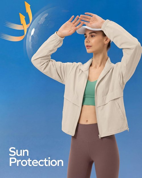 Gacaky Women's Lightweight Athletic Jacket - Sun Protection Full Zip Long Sleeve | Workout Track Jacket with Pocket