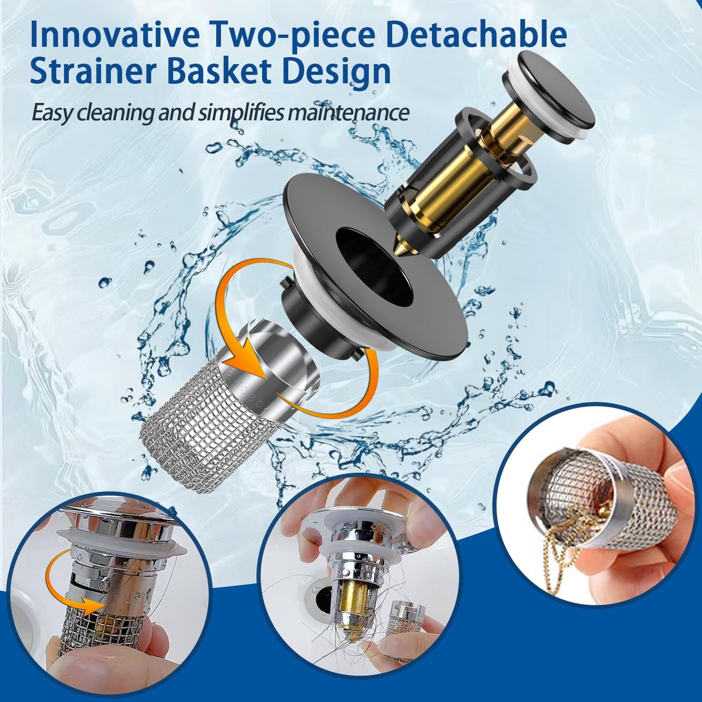 Sink Stopper Hair Catcher, Pop-up Sink Drain Strainer with Removable Stainless Steel Strainer Basket Hair Catcher, Bathroom Sink Strainer for Bathroom Sink Stopper Replacement