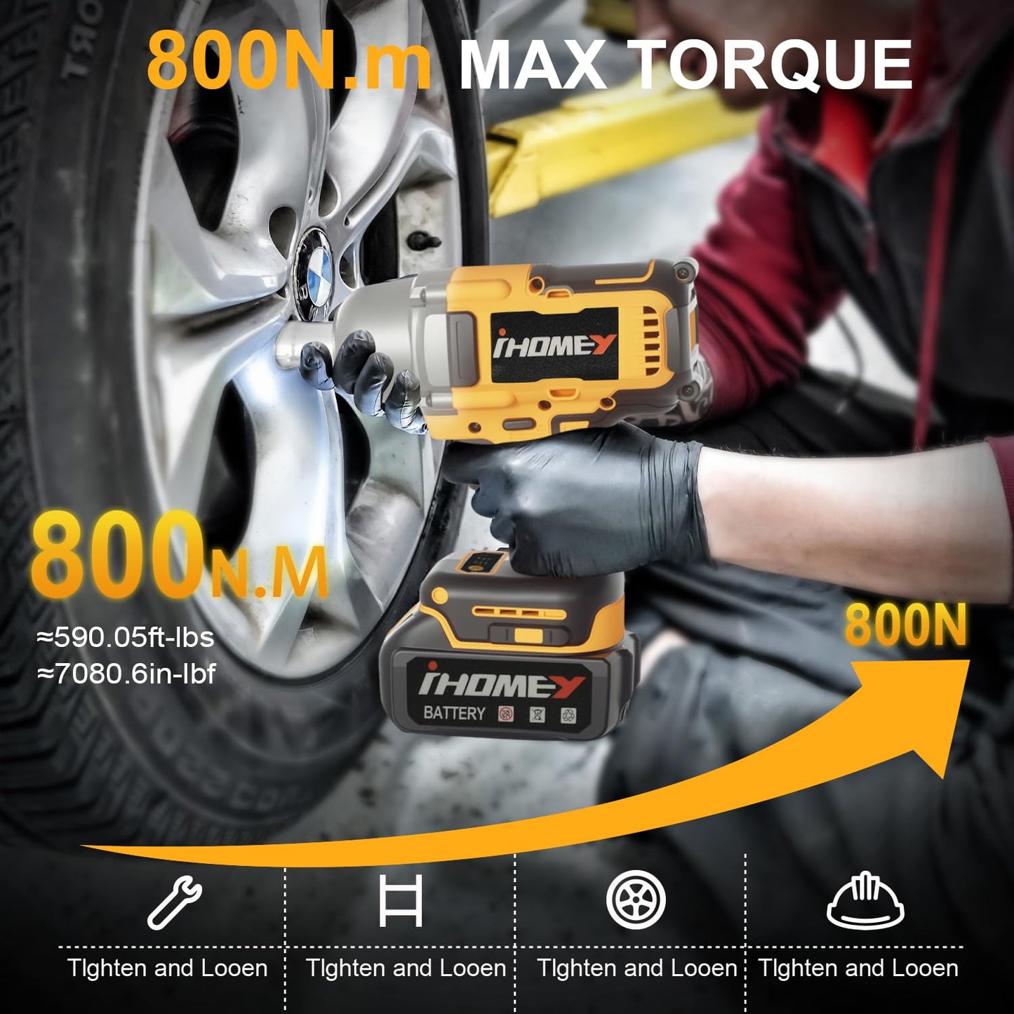 Cordless impact Wrenches - 590Ft-lbs (800N.m) Brushless 1/2 inch Impact Wrench, 3300RPM High Torque Impact Gun, 2 Battery, Charger & 5 Sockets, Power Impact Wrench for Car Home