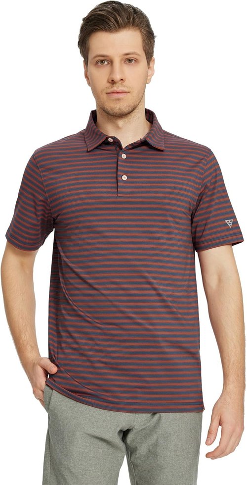 M MAELREG Men's Golf Shirts - Short Sleeve Dry Fit Striped Polo | Moisture-Wicking Performance