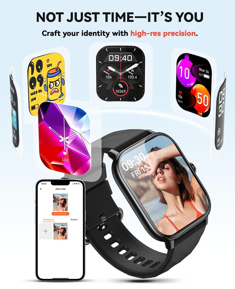Kriutefy Smart Watches Fitness Tracker for Women Men with Step Counter, Sleep Calorie Monitor, Pedometer, IP68 Waterproof, Smartwatch with 120+ Sports for iPhone Android (Black)