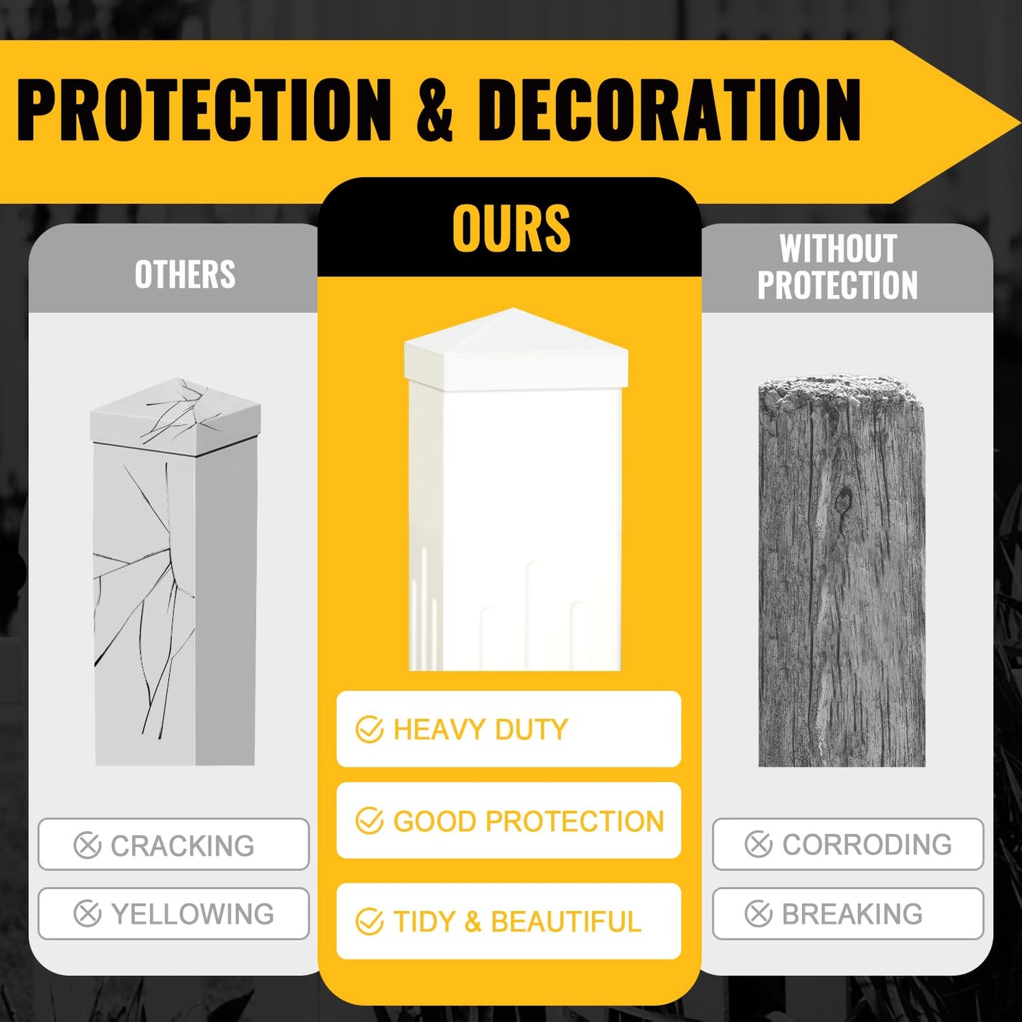 VIVIDA 4" x 4" Vinyl Post Caps (2-Pack), White PVC Pyramid Fence Post Top Caps for Actual 4" x 4" Vinyl Fence, Deck, Mailbox