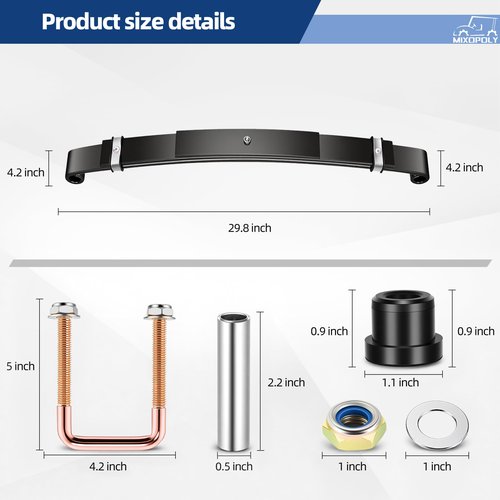 Mixopoly 3-Leaf Golf Cart Rear Spring Kit Heavy Duty for EZGO TXT 1994-2013 with Bushings, Sleeves & U Bolts Replace OEM 70247-G01 70474-G01 70505-G01 603109