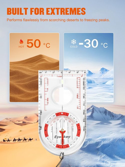 Eyeskey Advanced Orienteering Compass for Hiking & Navigation - Professional Scout Compass with 3X Magnifier, Glow-in-Dark Feature & Multi-Scale Rulers for Outdoor Survival Camping