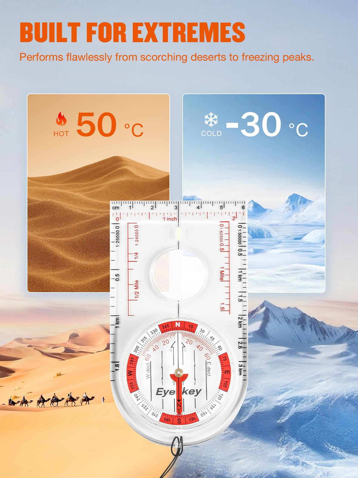 Eyeskey Advanced Orienteering Compass for Hiking & Navigation - Professional Scout Compass with 3X Magnifier, Glow-in-Dark Feature & Multi-Scale Rulers for Outdoor Survival Camping