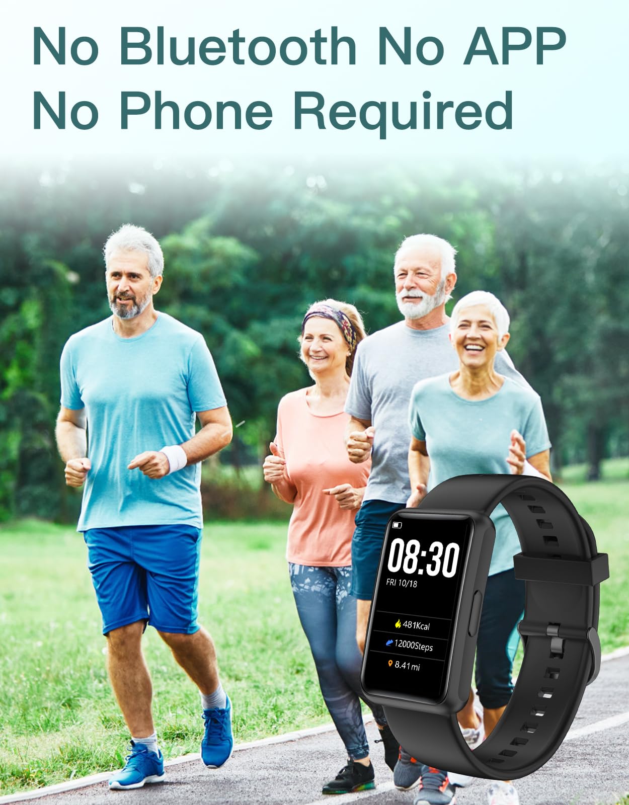 HUAKUA Pedometer Watch No Bluetooth Fitness Tracker Step Counter Black