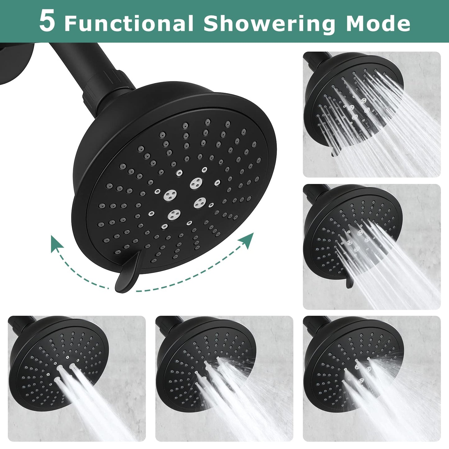 PARLOS Shower Faucet with Valve, Single-Handle Shower Trim Kit with 5-Spray Touch-Clean Shower Head, Wall Mounted Shower Faucets Sets Complete, 1436704